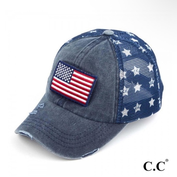 C.C Accessories - C.C Navy Cap with American Flag Patch NWT